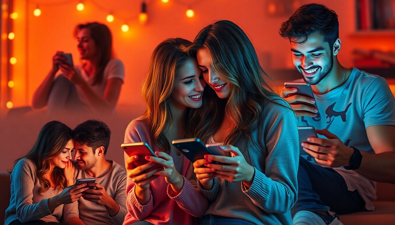 Young adults using smartphones for plans culs, emphasizing digital intimacy and casual dating