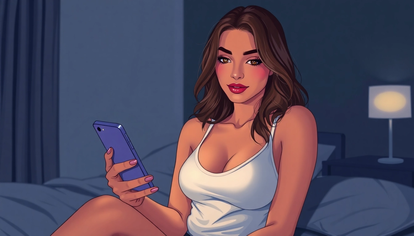 Young woman sending plans culs through phone, emphasizing privacy and seduction, for plans culs