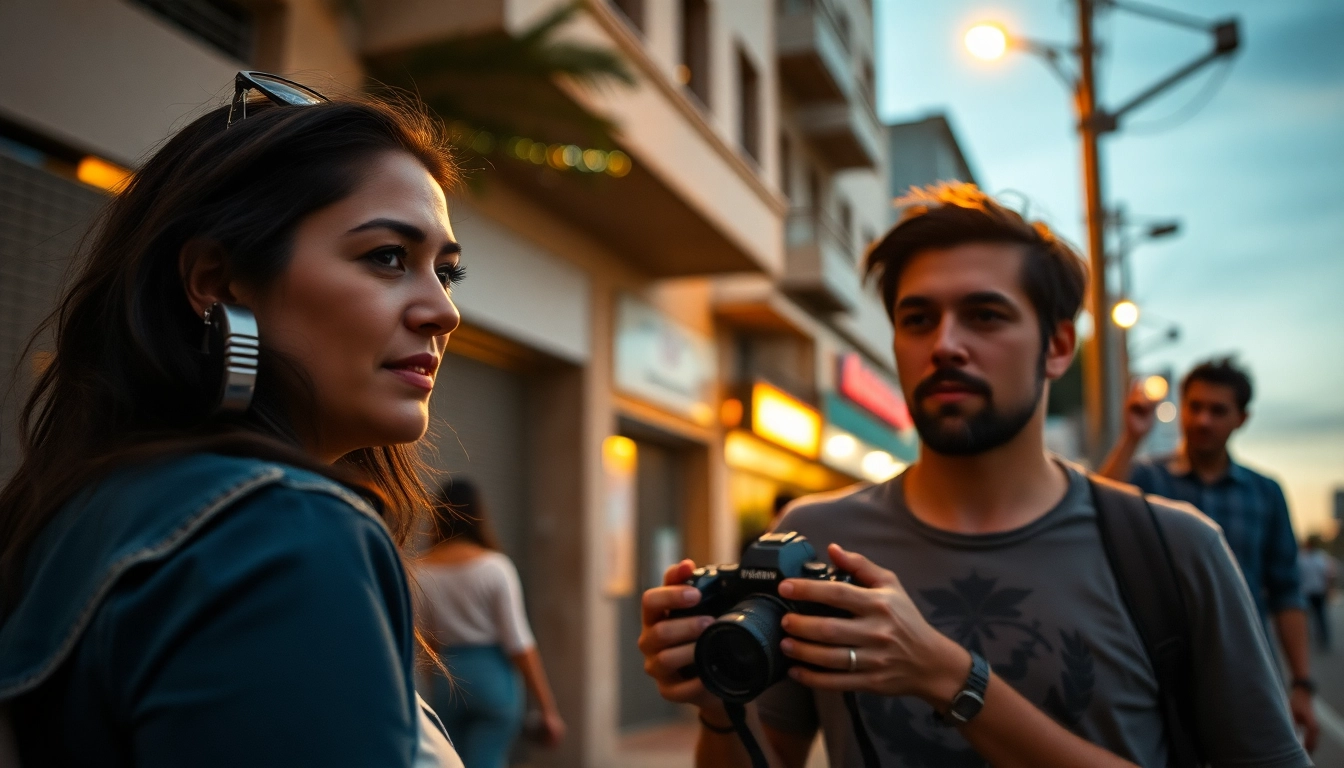 Authentic scene showing sex za rychle prachy with a woman and cameraman in urban environment