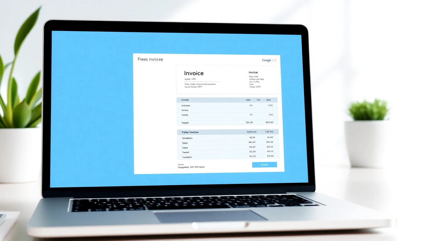 Create a professional free invoice easily with quickadminsoftware on a sleek laptop