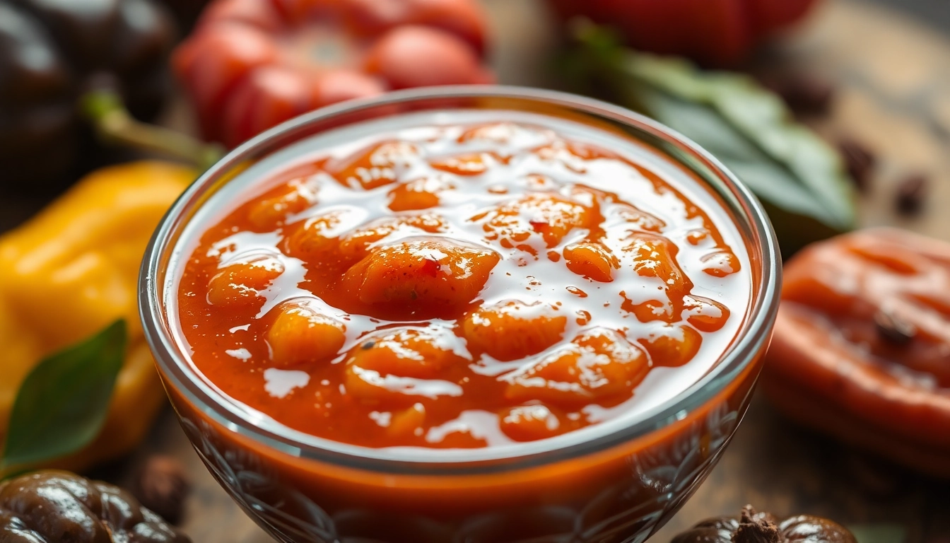 Tamarind Chutney served in a glass bowl with tamarind pods and spices for authentic flavor
